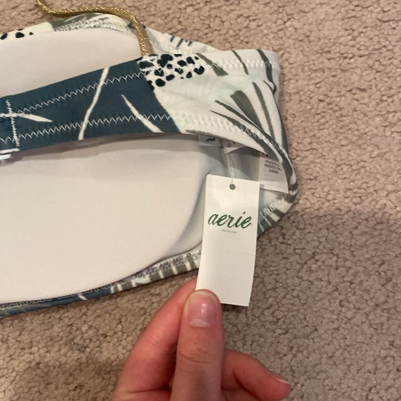 NWT two-piece bikini bandeau keyhole & high waist cheeky green palm aerie swim - Picture 7 of 9